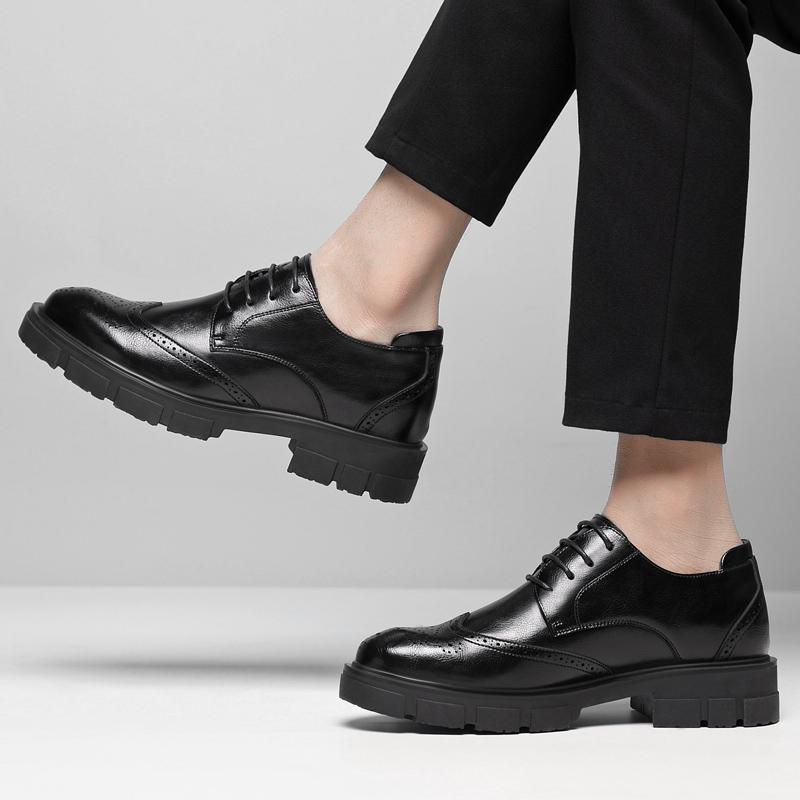 Men Genuine Leather Brogue Dress Shoes 8cm/10cm Height Increase Elevator Business Formal Shoes Thick Sole Office Casual Oxfords