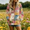 Women's Casual Hooded Sweatshirt with Zipper Pockets Printed Design