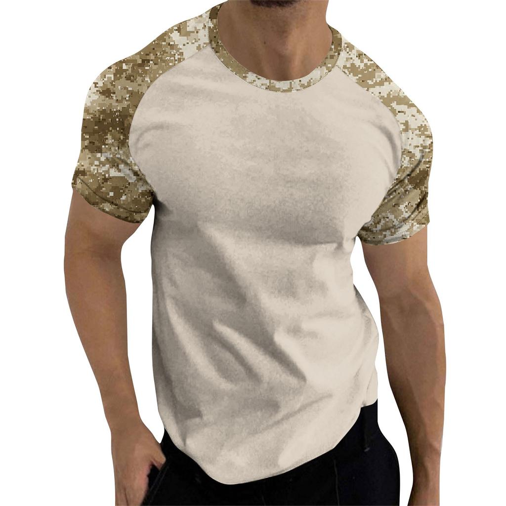 Camouflage Style Printed Raglan Sleeves Men's Short Sleeved Top