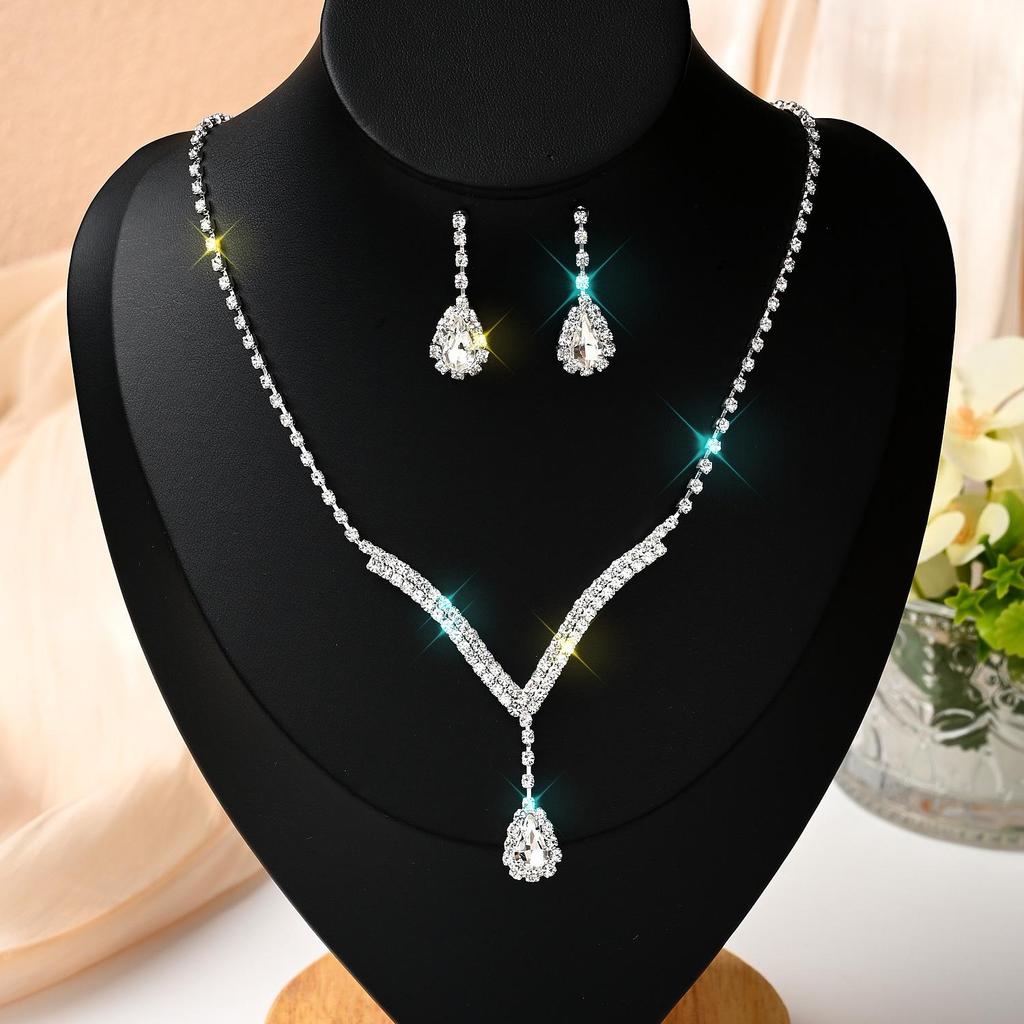 Funkelndes Strass- & Zirkon-Braut-Halsketten- und Ohrring-Set - Elegante Hochzeitsaccessoires
