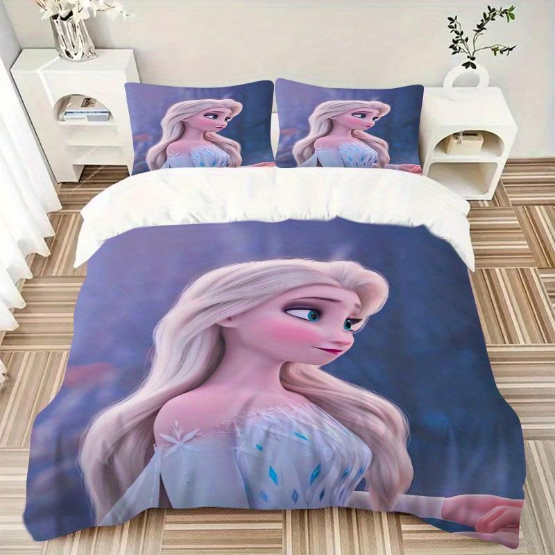 3pcs Princess Elsa Quilt Cover Set (1 Quilt Cover + 2 Pillowcases Without Pillow Core), High-Definition Printing for Home and Dormitory.S086