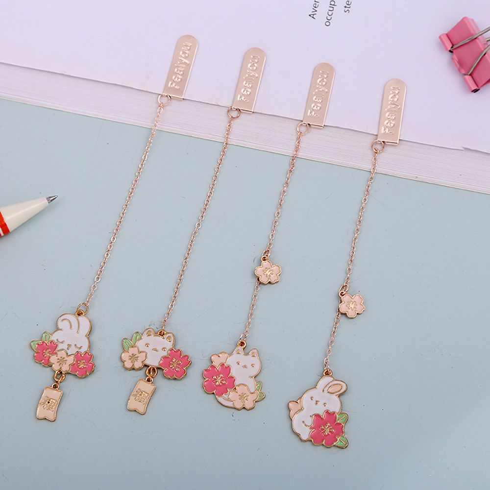 Book Clips Reading Paper Clips Book Tag Pendant Bookmark Rabbit Romantic Sakura Metal Bookmark