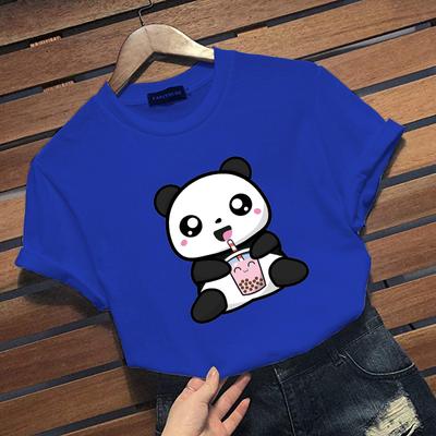 Cute Kawaii Cartoon Panda Pattern Printed T-Shirt Women's Pearl Milk Tea Casual T-Shirt Tops