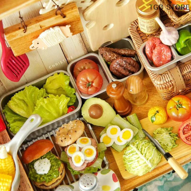 1/6 Dollhouse Mini Kitchen Storage Box Models Set Vegetable Preparation Fresh Keeping Lunch Box Tableware Decor