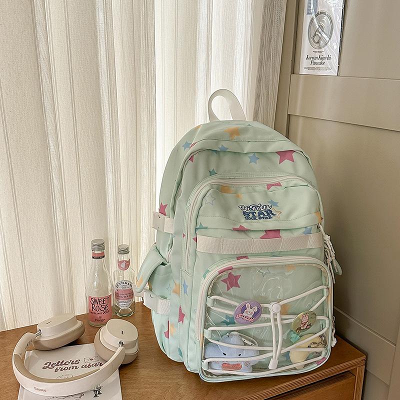 

College style backpack women s new Japanese ins cute bar pain bag large capacity backpack junior high school schoolbag tide single bag зелений