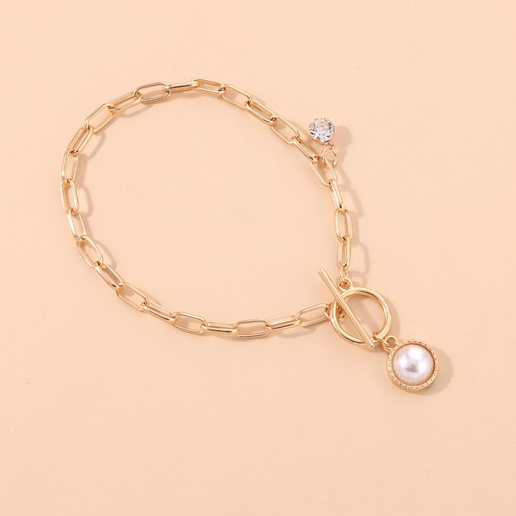 Europe, America, Fashion OT Buckle Pearl Rhinestone Pendant Bracelet Women, Simple Temperament Small Hole Chain Jewelry