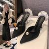 Mode 2025 neue Schwarze High Heels Pantoletten Frühling Perle High Heels Stilettoabsätze Damen Stiletto Party Rose Sandalen Schuhe für Frau