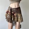 Urban Chic Plaid Patchwork Lace Pleated Mini Skirt