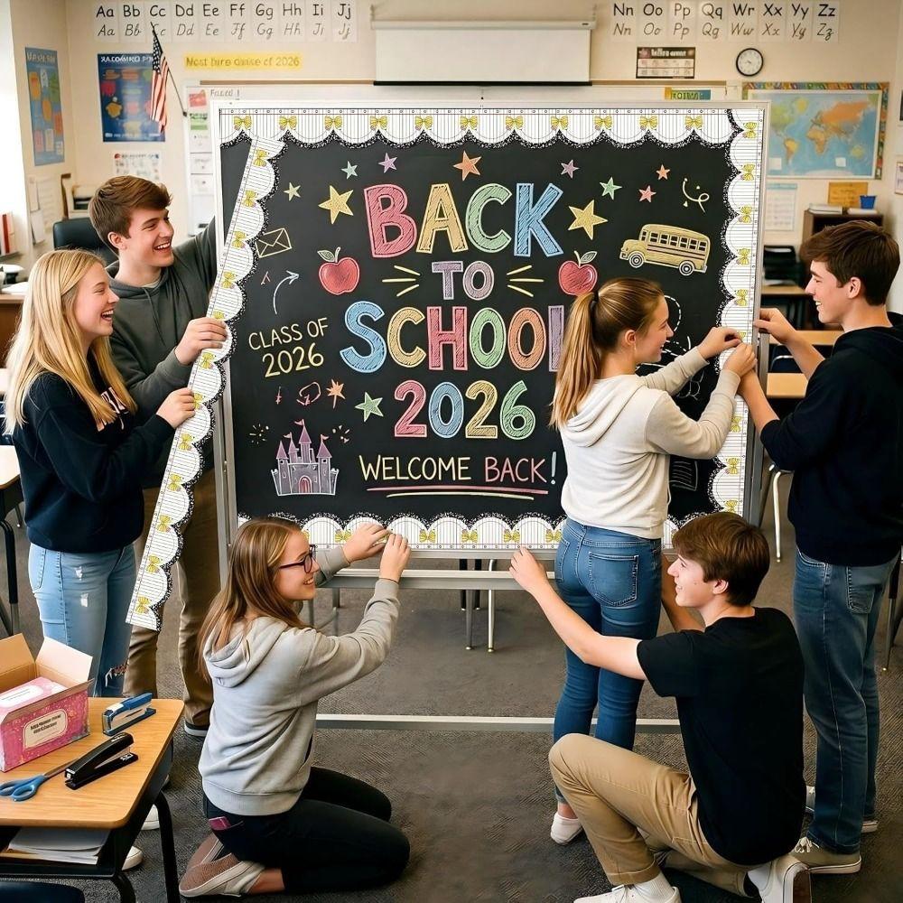 Pencil Bow Classroom Border Sticker Self Adhesive Wall Border Sticker School Bulletin Board