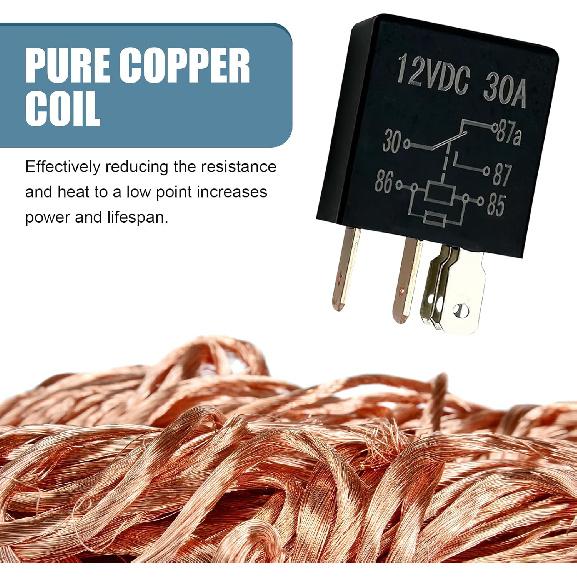 4 Pack Car 5 Pin Relay Switch 12V 30A SPST, Waterproof Stable Relay, Multi-Purpose Heavy Duty Standard Power Accessory Kit, Universal for Car Motor