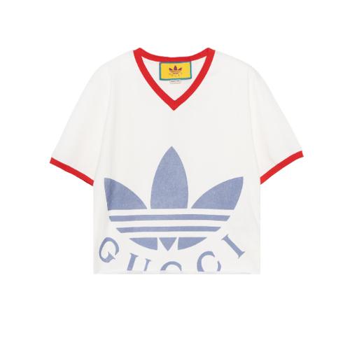 Gucci X SS22 Koszulka Cropped z Nadrukiem LOGO Damska Biała