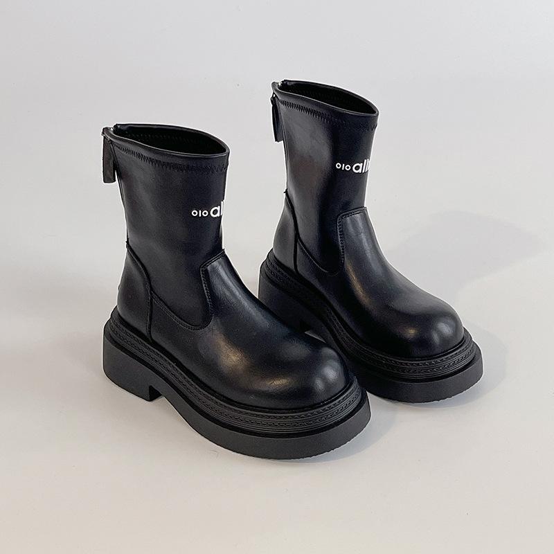 Simple letter thick heel boots women's autumn and winter fashion retro style thick-soled leather boots tall knight boots long boots
