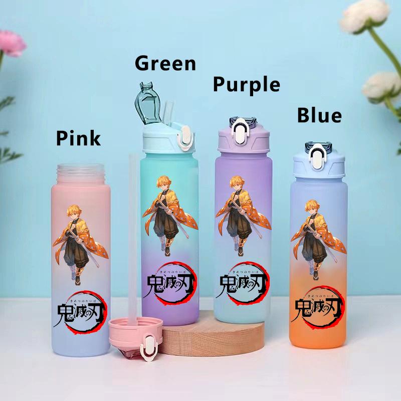 750ML Demon Slayer Cartoon Plastic Gradient Water Cup Portable Leak Proof Water Bottle Student Outdoor Sports Travel Water Cup