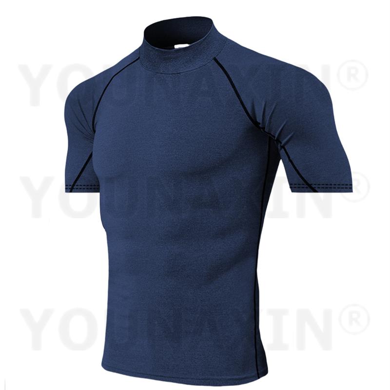 Europe Size Running Men's High-necked Sports Clothes Short Sleeves T-shirts Fitness Yoga Training Quick-drying Cycling Tights Top XS S M L XL 2XL