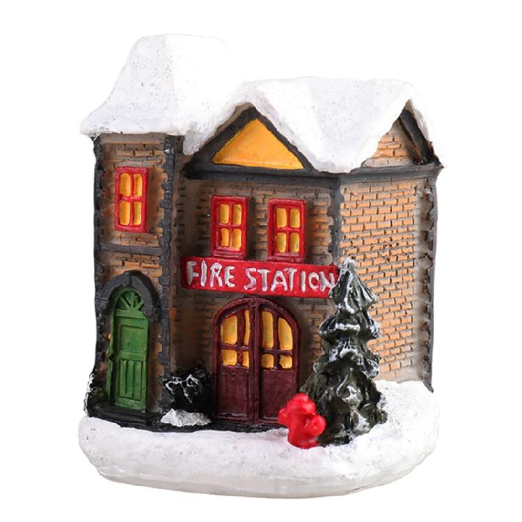 LED Light Christmas Snow Scene Village House Luminous Resin Ornament