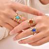 Waterproof Stainless Steel Rings for Women, Double Layered Open Adjustable Oval Nature Stone Bohemian Stylish Fashion Jewelry