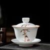 Elegant Gold Inlaid Jade White Porcelain Kung Fu Tea Set