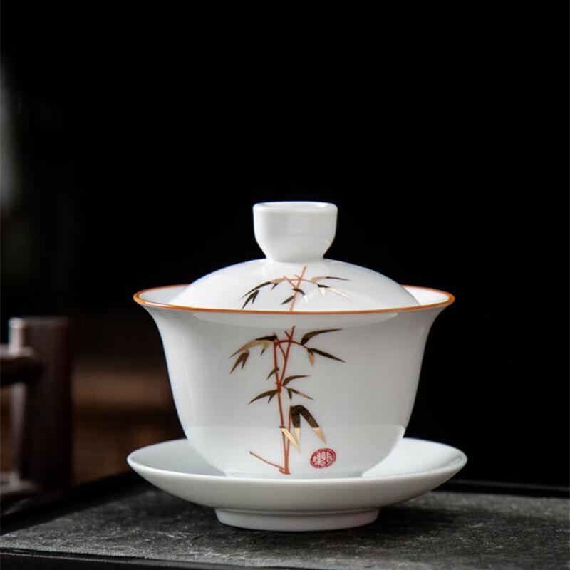 Elegant Gold Inlaid Jade White Porcelain Kung Fu Tea Set