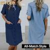 Fashion Summer Spring Solid Color Print POLO Neck Short Sleeve Casual Dresses