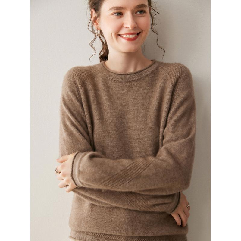 2025 Cashmere Round Neck Raglan Sweater: Loose, Slimming, Thick Knit Pullover for Women