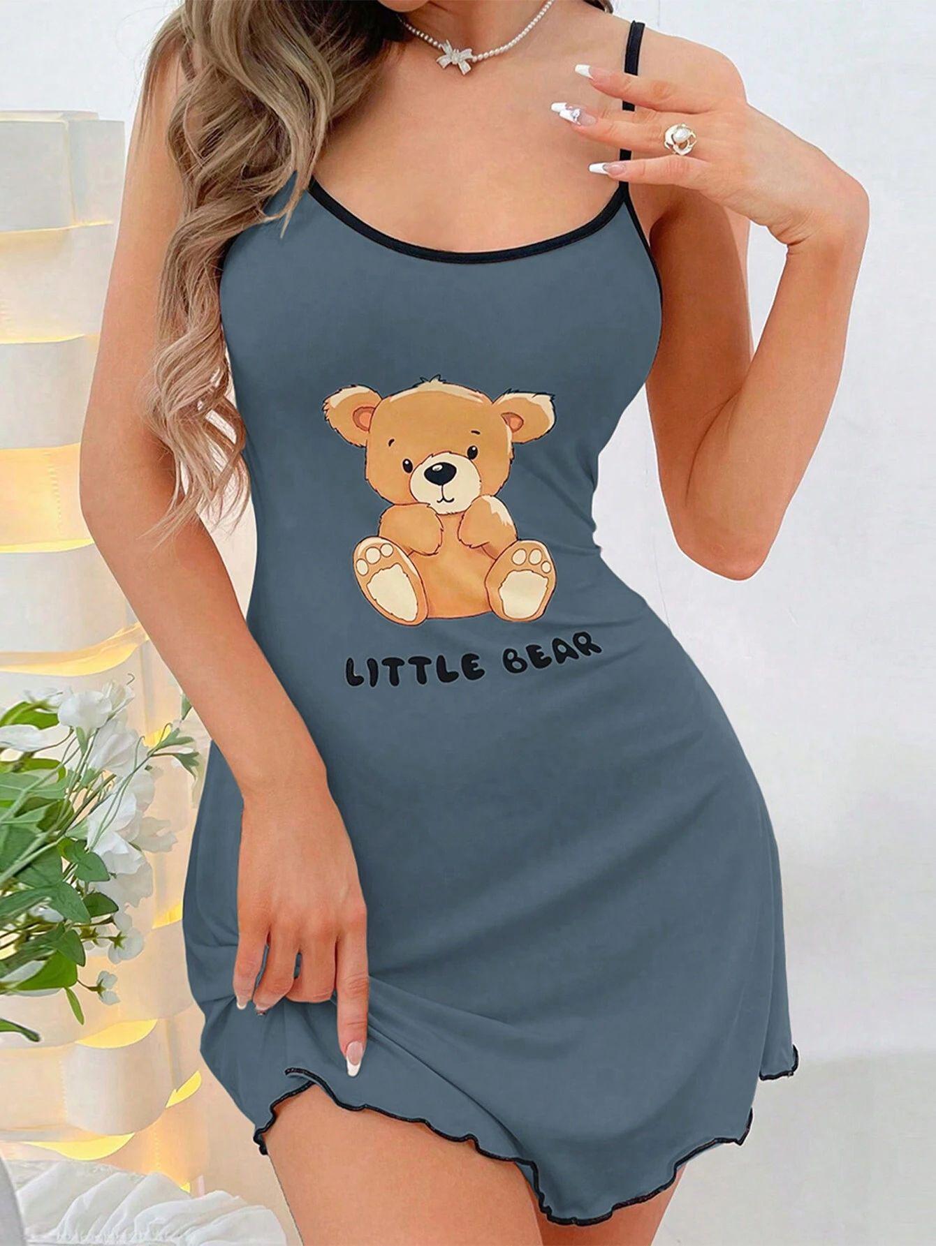 

Women s Cross-Strap Mini Dress: Comfortable & Sexy Loungewear, Versatile for Home or Outdoors, Bear Pajama Design L