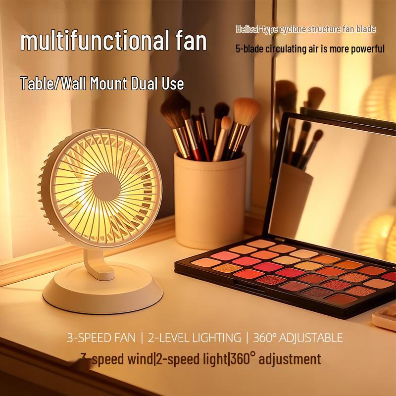 Rechargeable Desktop Fan with Light - 2026 Model, Oscillating Tabletop Electric Fan for Home or Office