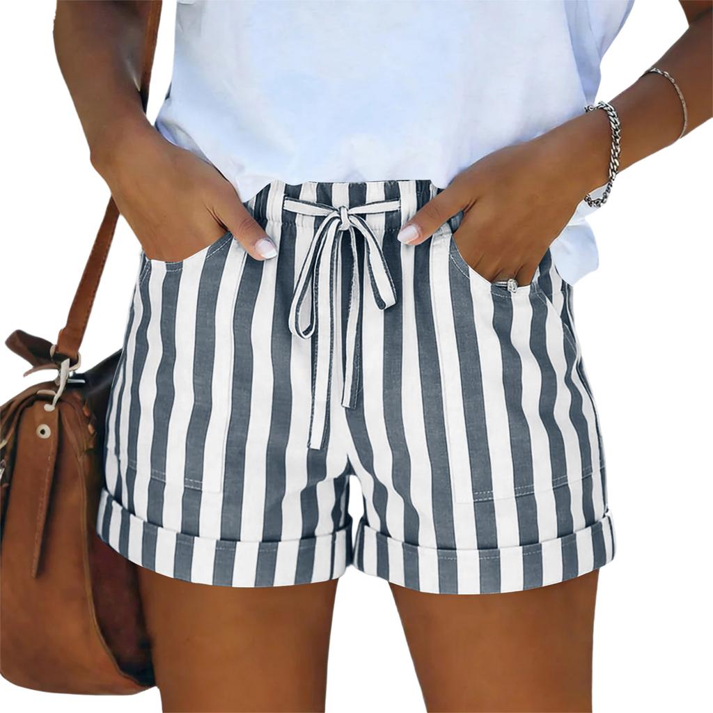 Women’s Drawstring Waist Vertical Stripe Casual Shorts with Pockets Lightweight Relaxed Fit Summer Shorts for Daily Wear