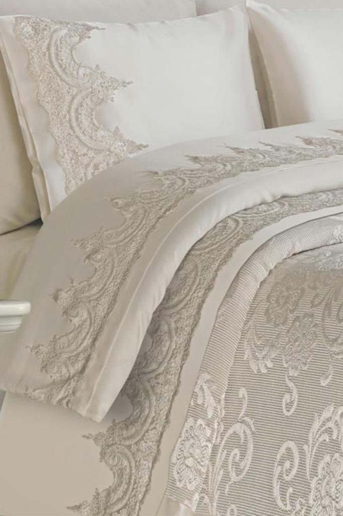 Dowry World Fioletowy zestaw narzut/narzuty 6 sztuk - kremowy