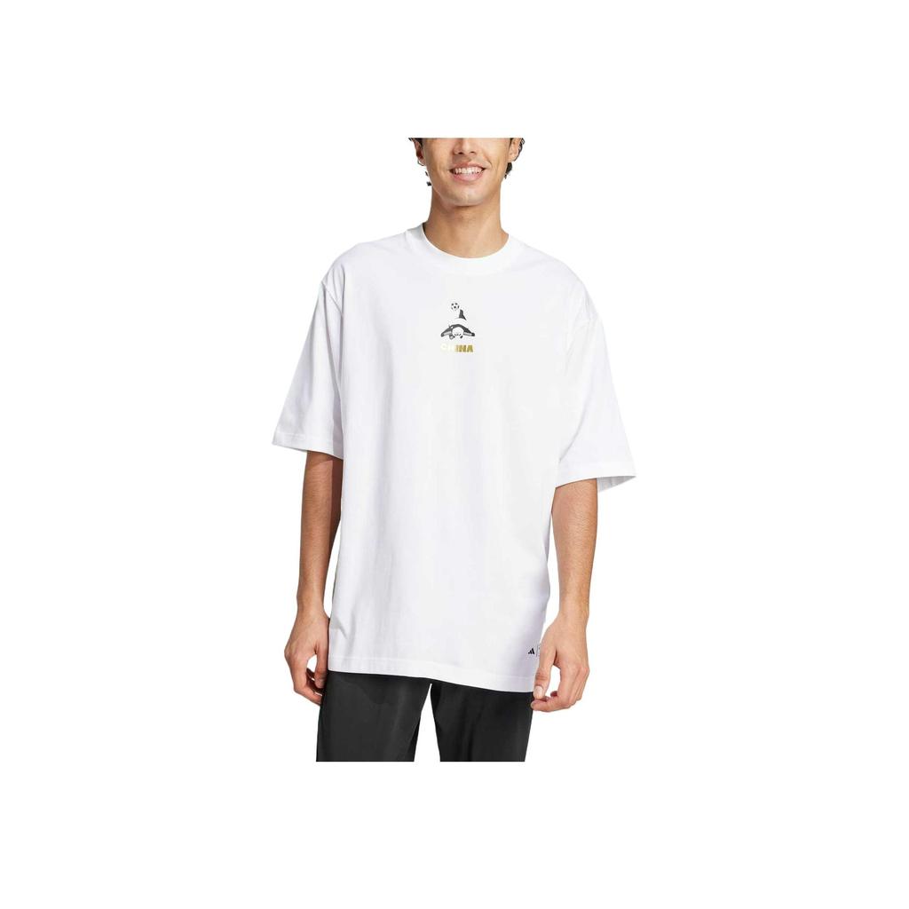 Adidas Panda Goal Print Sports Casual Crew Neck Short Sleeve T-Shirt Unisex Tops White JZ3269