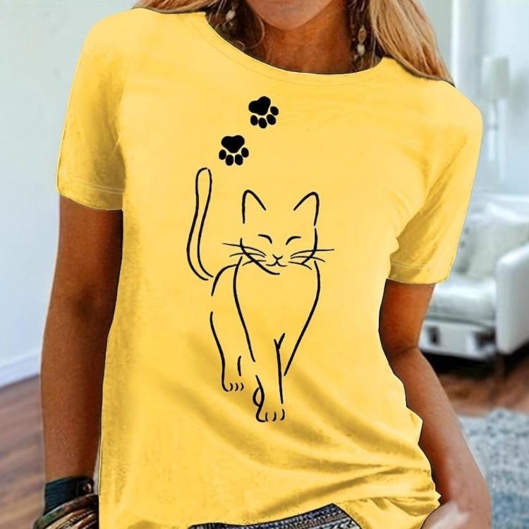 Fashionable Printed Pattern Summer Tshirt Comfortable Short Sleeve Round Neck Casual Women's Top