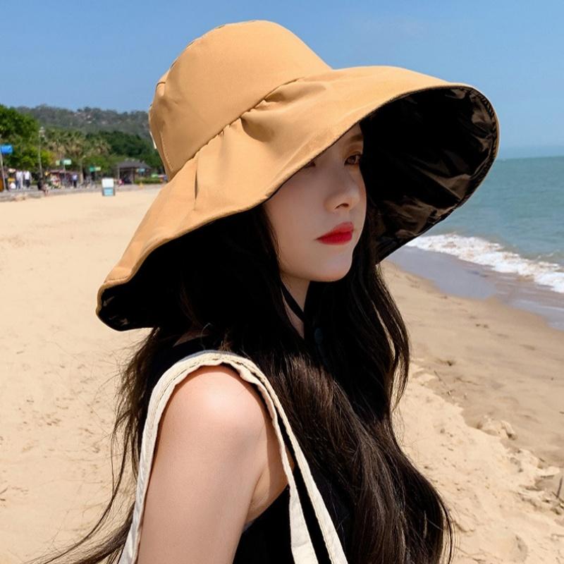 Summer Travel Sun Protection Hat Women Simple Solid Color Outdoor Casual Versatile Wide Brim Sunshade Fisherman Cap Breathable