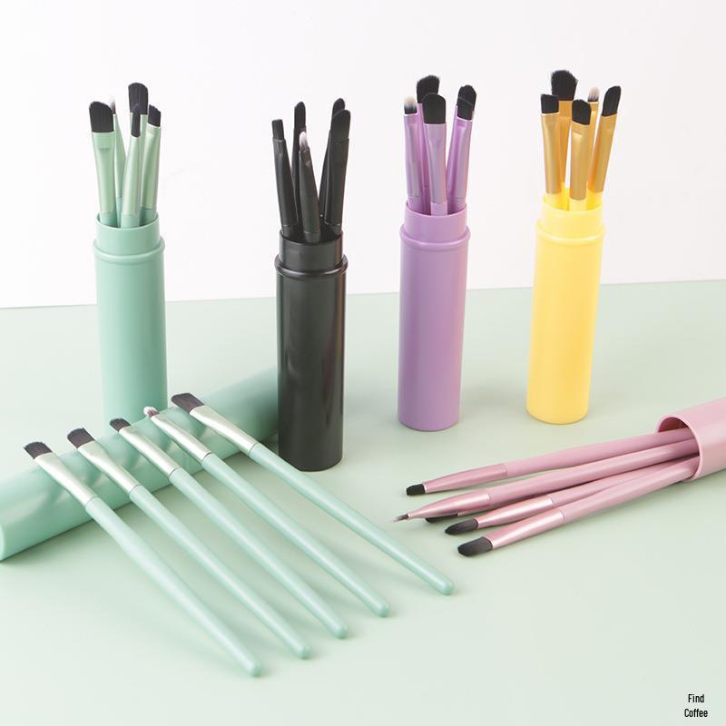 5-Piece Soft Bristle Makeup Brush Set with Eyeshadow, Blending, Concealer, Lip, and Eyebrow Brushes, Plus Portable Storage Bucket