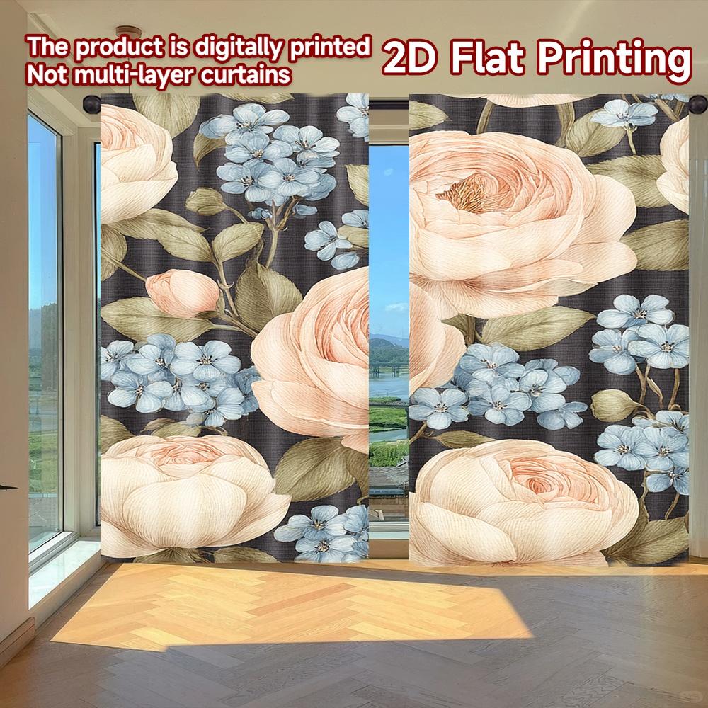 

2D FLAT PRINTING 2pcs Curtains (Without Rod) Floral Rose Design (2) Easter Festival Fashion Curtains Fabric Curtains Outdoor 100*130 Grommet Top 1pcs