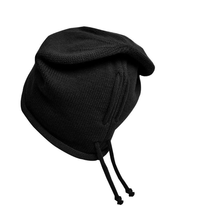 Breathable Acrylic Knit Cap With Drawstring For Autumn And Winter Wear чёрный
