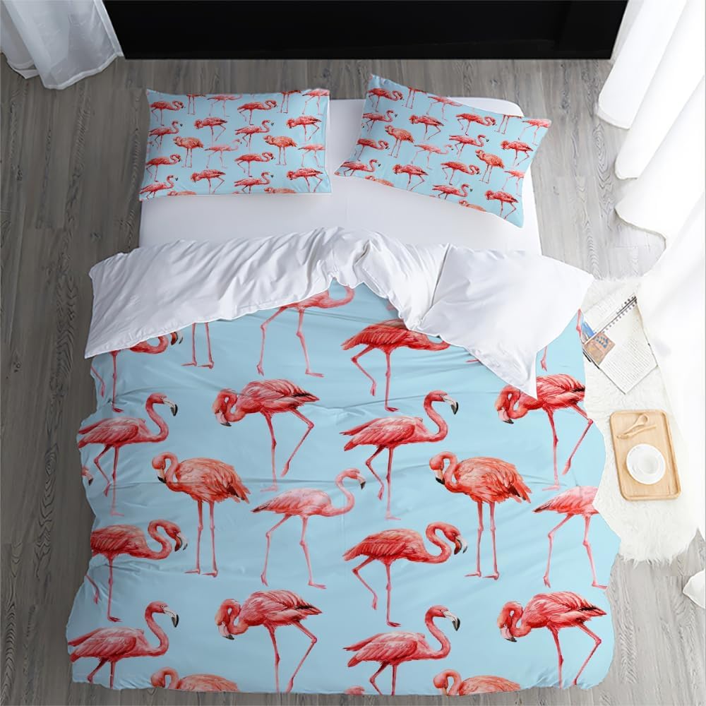Flamingo Bettwäsche-Set Kinder Einzelbett Bettwäsche-Set mit Kissenbezug 75*50cm für Mädchen, Wendbar Weiche Steppdecke Bettwäsche-Set Für Einzelbett