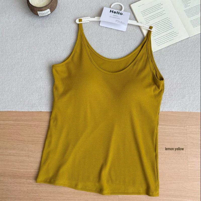 

Plus Size Slimming U-Neck Ribbed Knit Spaghetti Strap Tank Top for Women Free Size (130-180 jin)