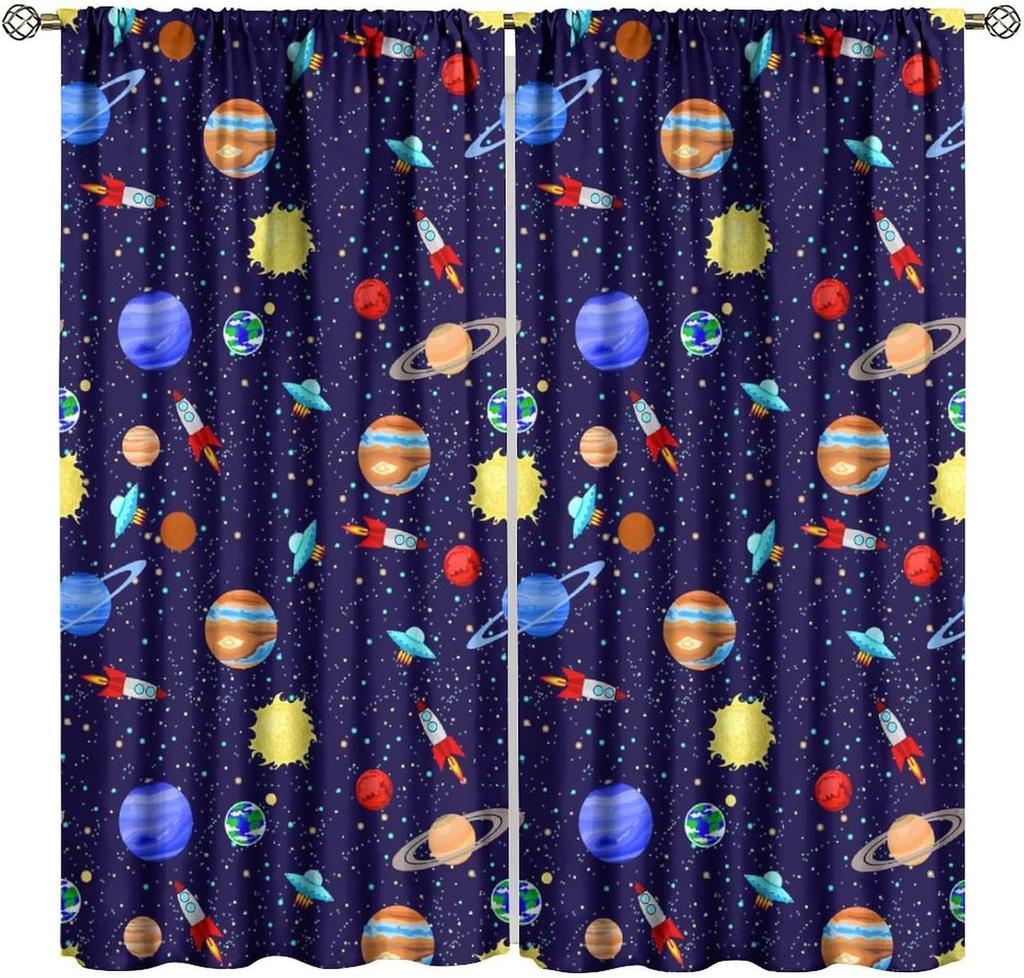 Solar System Window Curtains, Outer Space Space Astronaut Galaxy Window Treatments for Kids Boys Girls Bedroom Living Room