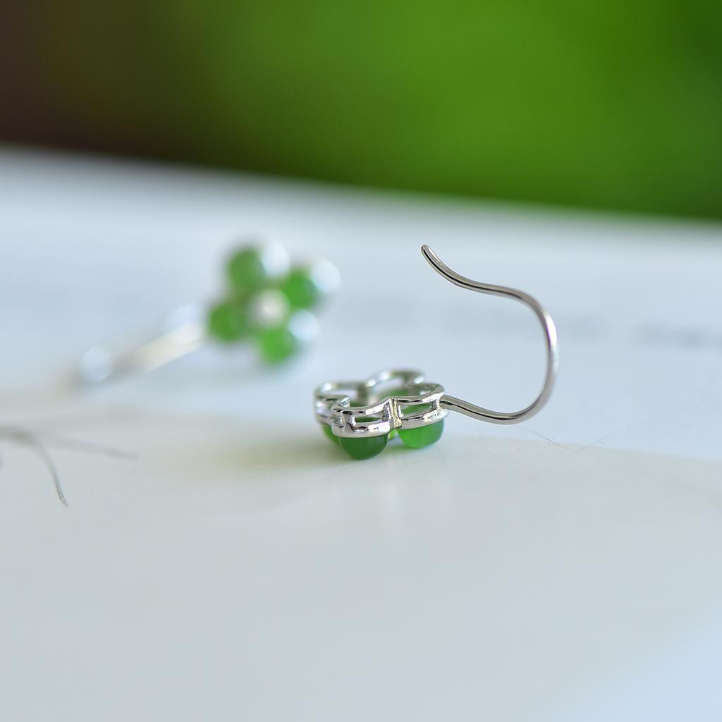 Xinjiang Hotan Jade S925 Silver Inlaid Jasper Clover Earrings