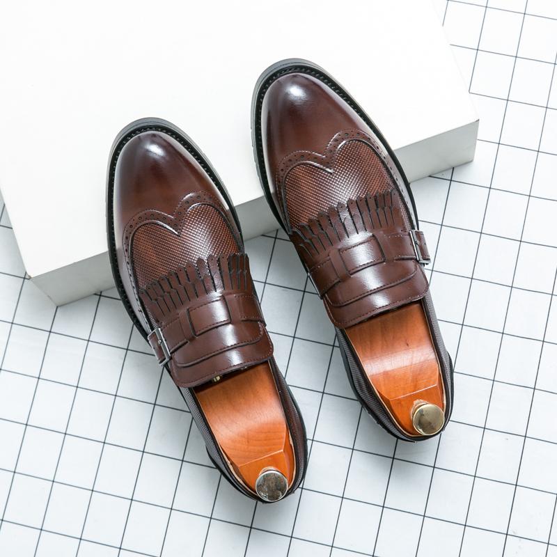 FashionBlack Thick Soled Slip On Oxford Shoes Round Head Platform Leather Shoes Brand Luxury Men Casual Designer Wedding Dress Shoes