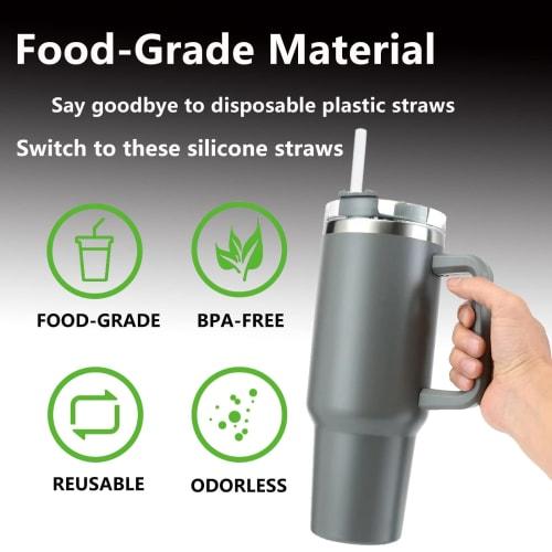 Stanley Replacement Straws for 40oz and 30oz Tumblers, 10 Reusable Long Clear Plastic Straws & 2 Cleaning Brushes, Compatible with Stanley Cups and St