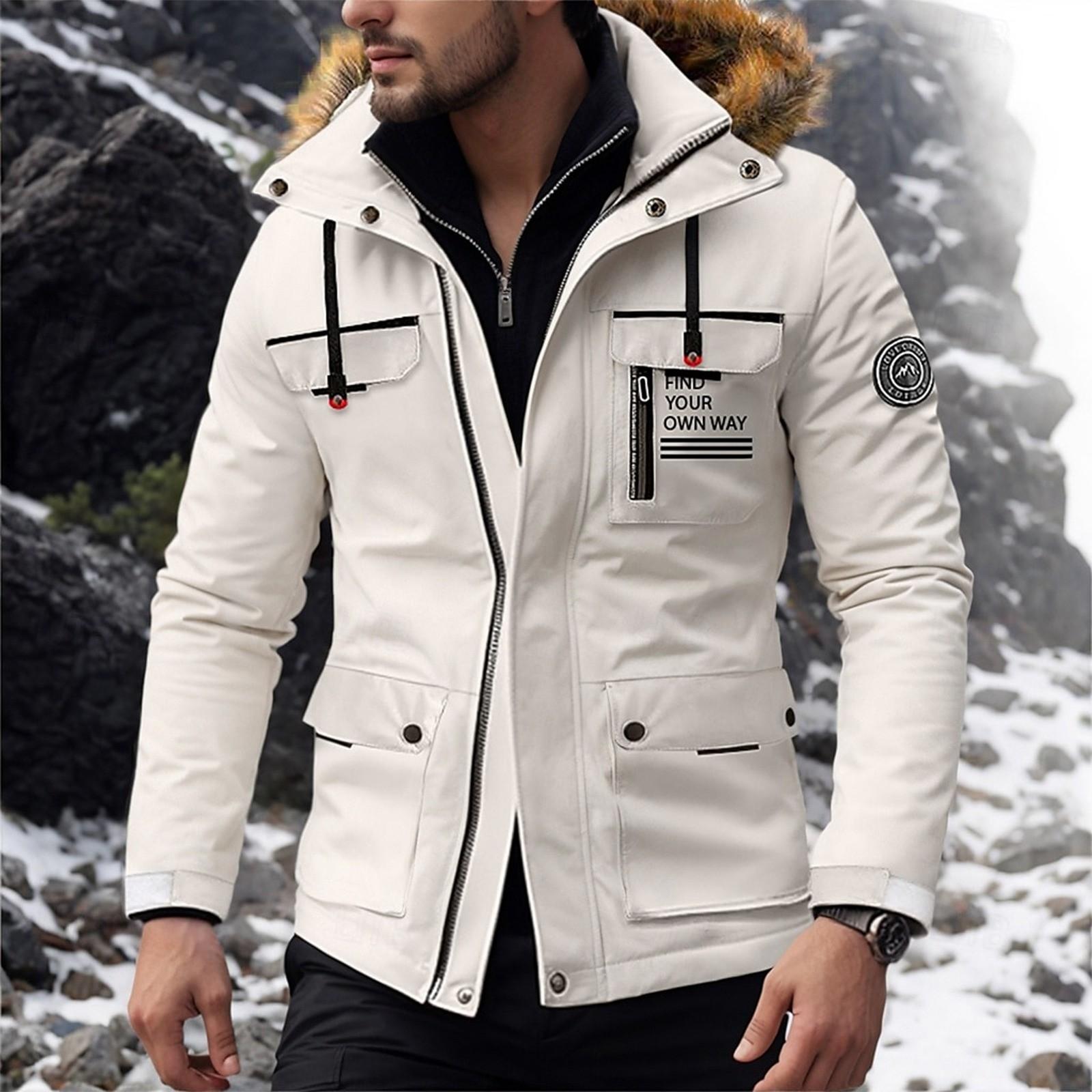 

Men s Winter Solid Color Business Hooded Jacket Men s Mid-Length Windbreaker Coat L білий