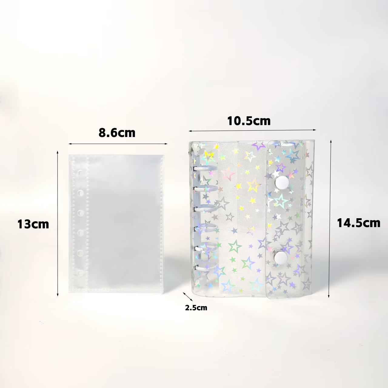 

A7 binder, star PVC shell, 6-hole hand book, travel waterproof notebook, notebook, student album, contains 10 pages with 6 holes 1 grid inner page