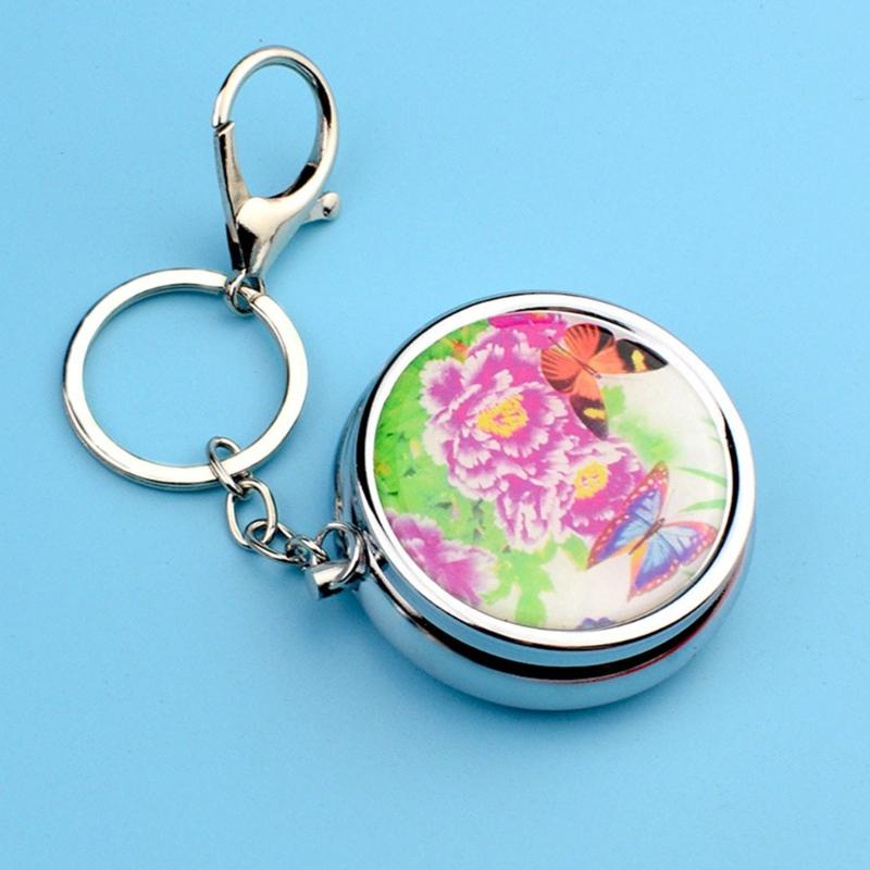 Pills Box Keychain With Mirror And Sealed Metal Compartment Keychain Moisture-Proof Medicines Dispenser Travel Accessory