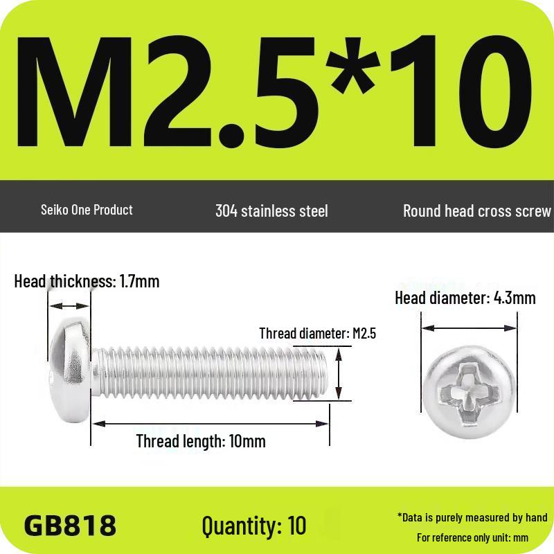 Phillips Pan Head Machine Screws, 304 Stainless Steel, Sizes M1-M10