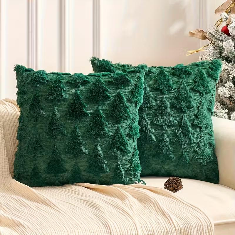 

Plush Christmas Pillow Cover Embroidered Decorative Cushion Case Soft Throw Pillowcase for Sofa Living Room No Pillow Core зелёный