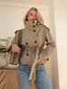2025 Retro Design Double-Breasted Belted Short Trench Coat