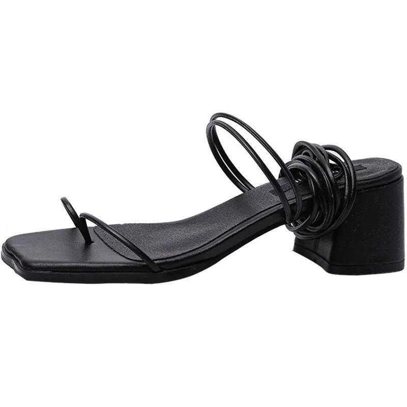 Women's Fashion Sandals 2025square Head Cross Straps Clip Toes Soft Bottom Roman Shoes Non-slip Wear Fairy Hundred Women's Shoes