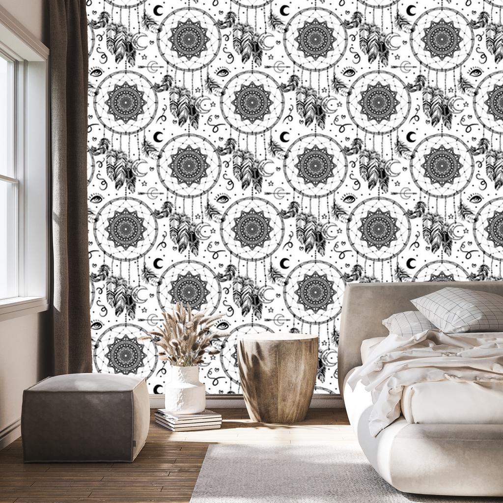Black and white dream catcher wallpaper for living room and bedroom 50x1000