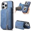 For iPhone 16 Pro Case Magnetic Detachable Zipper Card Holder Leather+TPU Phone Cover