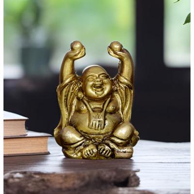Vintage Laughing Buddha Statue In Solid Brass Metal: Harbinger of Wisdom and Wealth - Use As Home Decor Showpiece for Feng-Shui, Golden Finish
